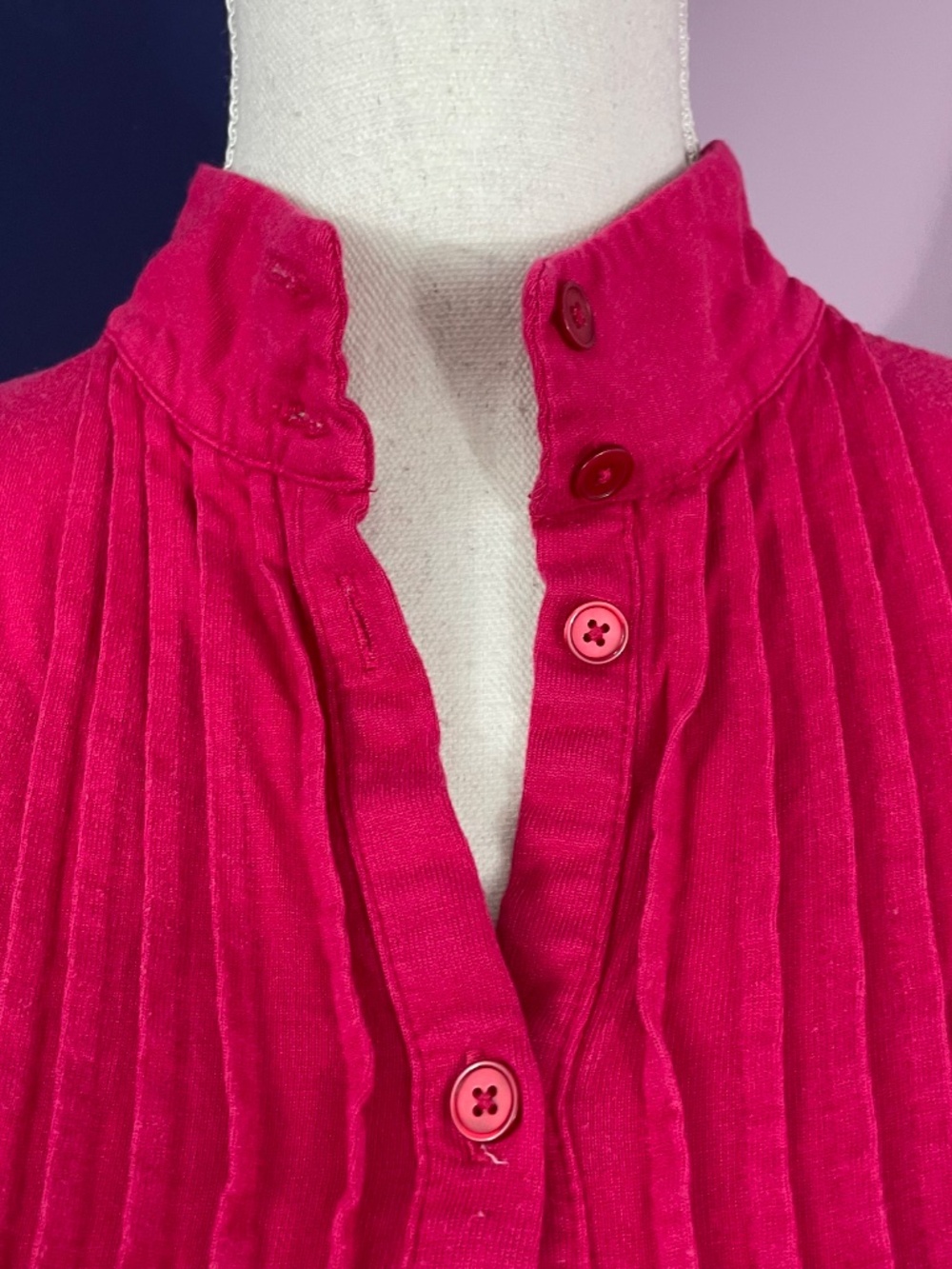 Talbots Raspberry Pink Ruffled Button-Front Blouse Rayon Lyocell Pintucked - Picture 3 of 9